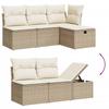 5 Piece Garden Sofa Set with Cushions Beige Poly Rattan