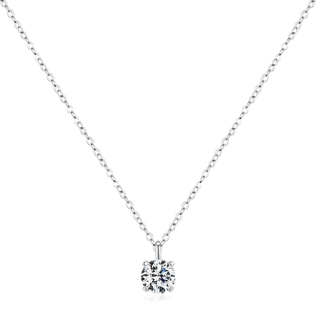 MODIAN 1 Carat Moissanite S925 Sterling Silver Necklace - Elegant & Luxurious, All-Match Clavicle Chain for Women