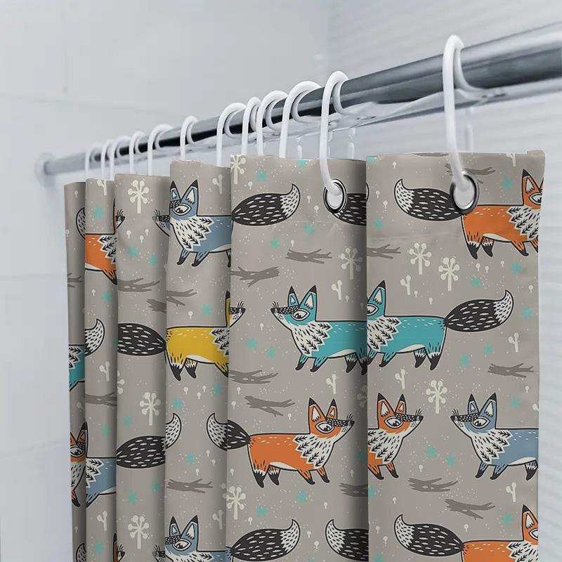 Cute Fox Shower Curtain Woodland Animal Bathroom Decor Rustic Nature Forest Shower Liner Waterproof Home Textile