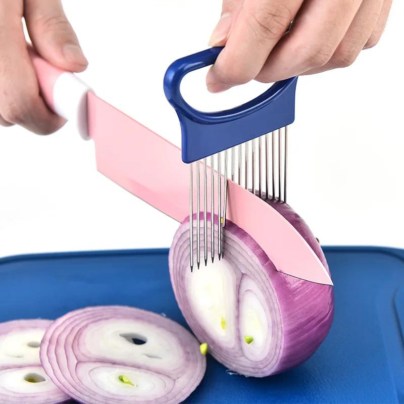 Stainless Steel Onion Needle Fork Pine Meat Needle Vegetable Fruit Slicer Tomato Cutter Cutting Holder Kitchen Accessorie Tool