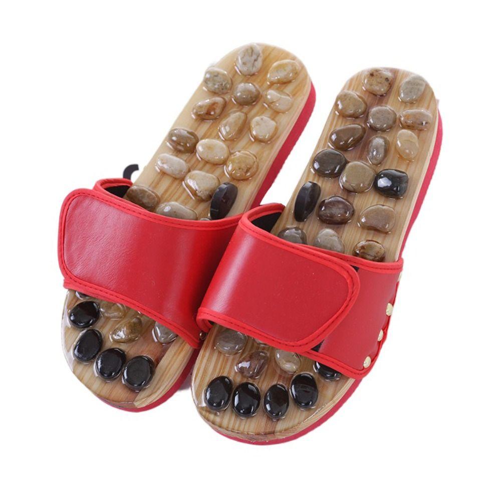 Natural Pebbles Acupressure Massage Slippers Rotating Foot Massager Shoes Foot Acupoint