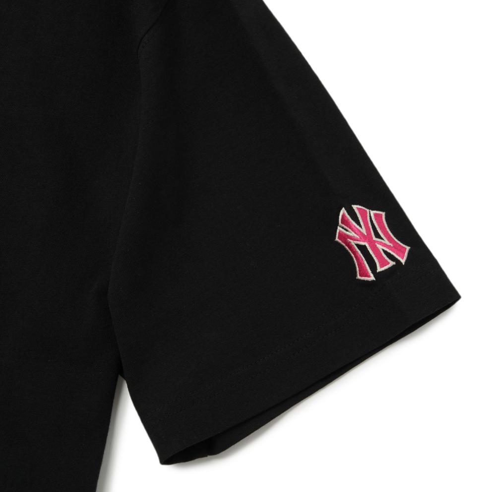MLB Mega Bear Overfit Cartoon Print Crew Neck Short Sleeve T-Shirt Unisex Tops Black 3ATSE0124-50BKS