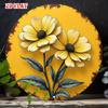 Round Yellow Flower Aluminum Sign Vintage Floral Wall Decor for Kitchen Garden Farmhouse