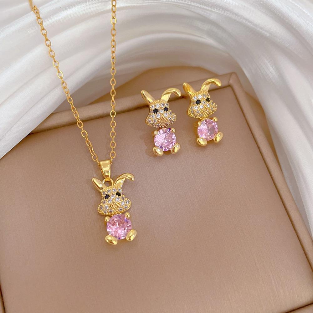 Modisches Elegantes Leichtluxuriöses Vollzirkon Exquisites Elementstil Kupfer Mikro-Inlay Ohrringe Halsketten Set