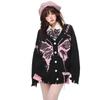 Long Sleeve Butterfly Cardigan with Distressed Loose Harajuku [SDSXZWG] Women's V-Neck Knit, Fit, Casual, Subculture, Style, School-Style Outings,