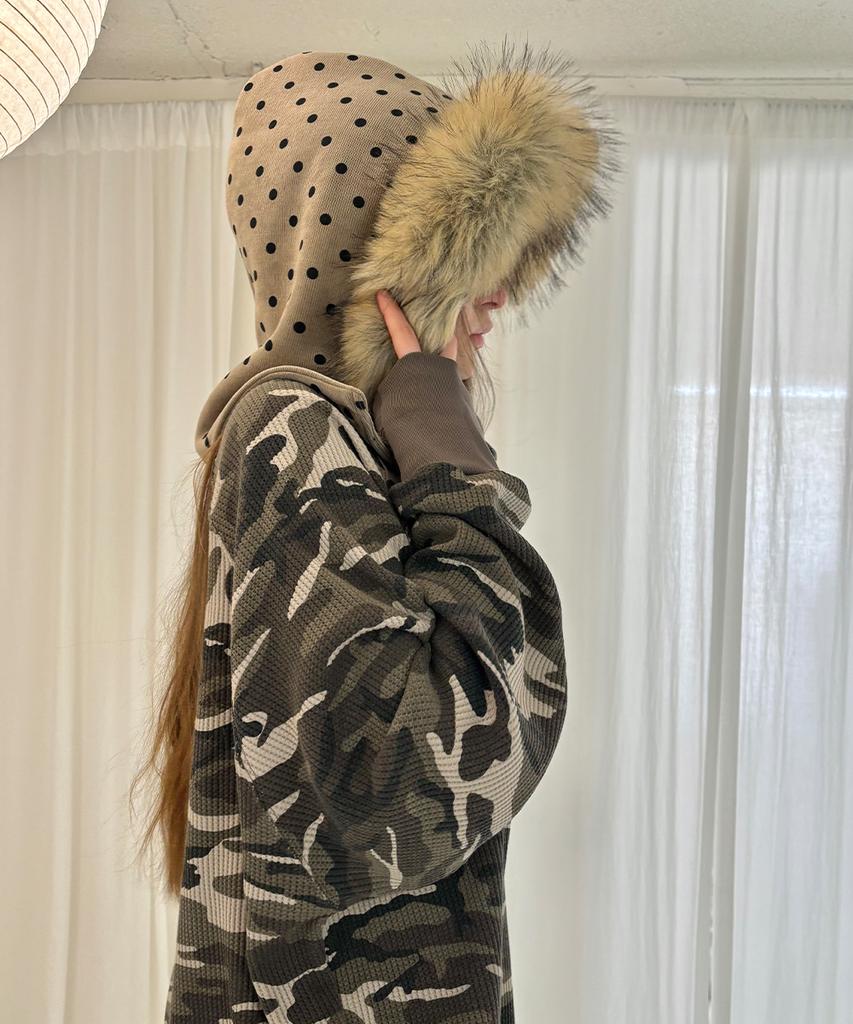 HETIT Fur Trim Balaclava (Dot Beige)