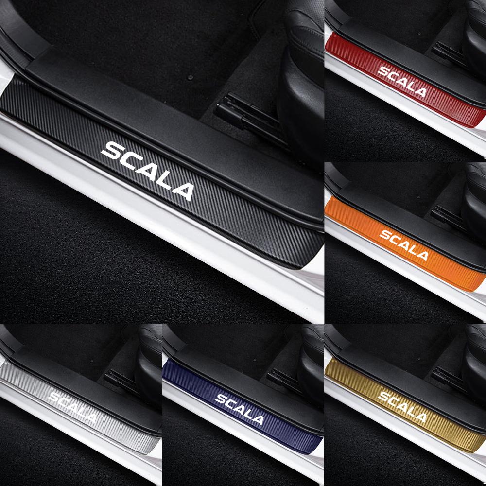 4Pcs Car Door Sills Stickers Auto Door Threshold Guard Accessories For Skoda Octavia Kamiq Kodiaq Superb Rapid Karoq Yeti Fabia