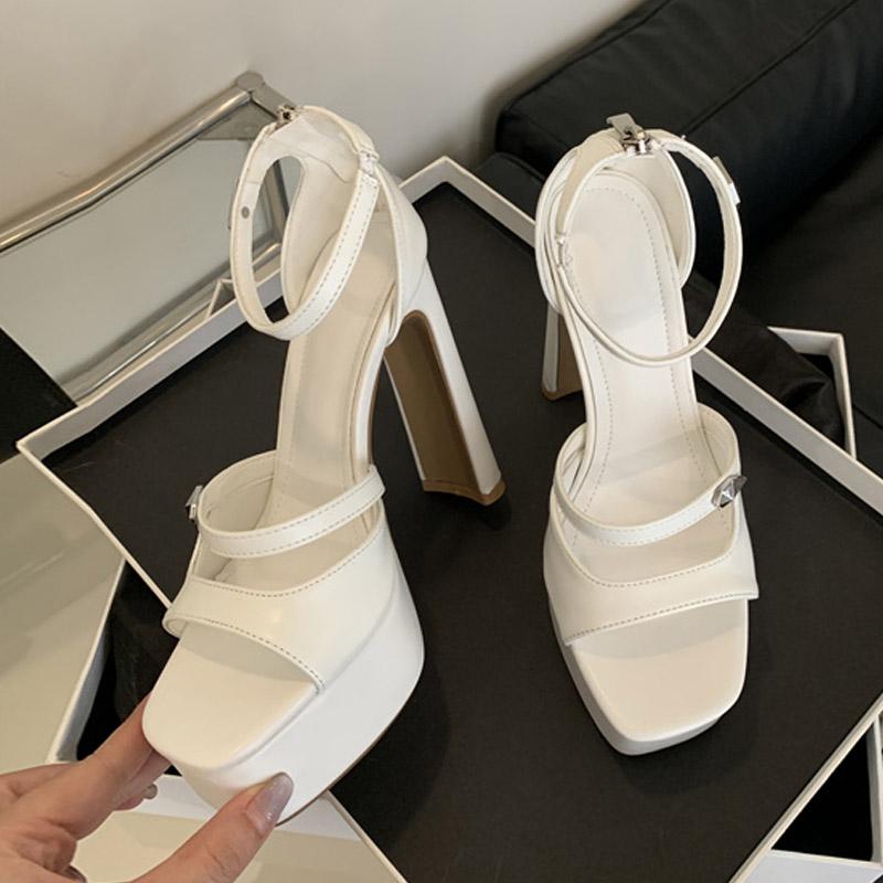 Liyke Summer Fashion Zip Cover Strap Women Platform Sandals Cozy Patent Leather Chunky High Heels For Woman Party Dress Shoes