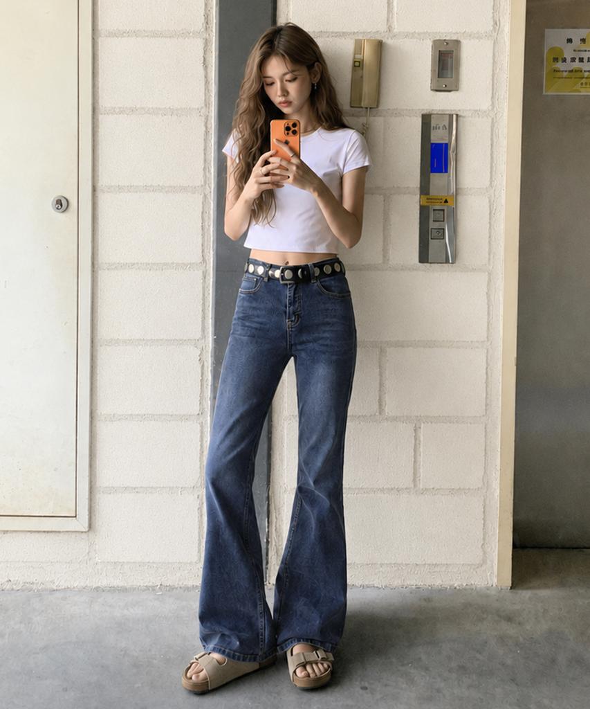 Millieonkoleu Fomi Washed Blue Stretch Bootcut Denim Pants