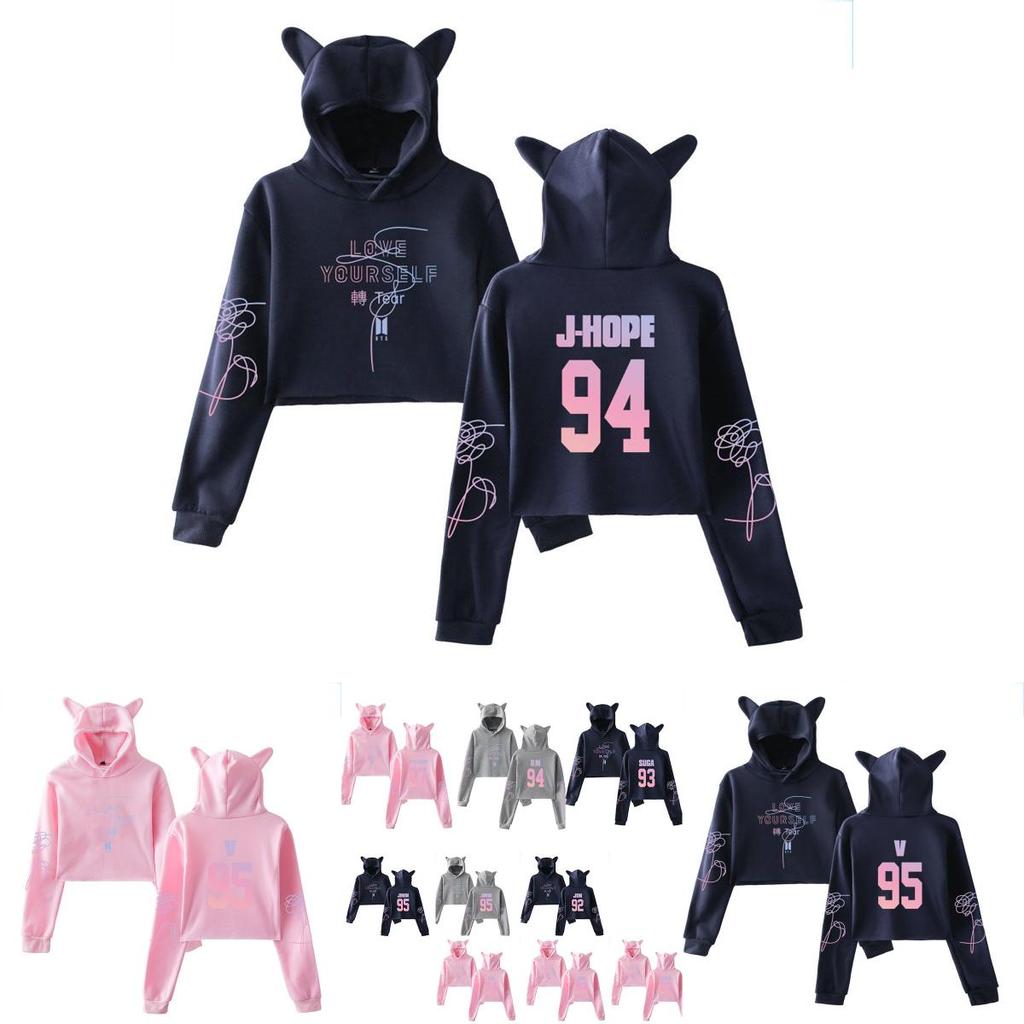 Bts Unisexe Kpop jung Kook Jimin 95 97 Hoodie Sweatshirt Oreilles de Chat Crop Tops