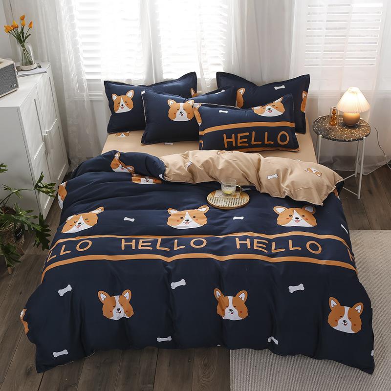 Washed Cotton Bedding Four-piece Set, Quilt Cover, Bed Sheet, Dormitory Three-piece Set