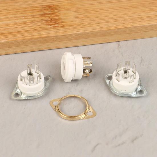 2Pcs Ceramic Tube Socket GZC7-F Golden Tinning Plated 7-Pin Vacuum Electronic Tube Socket Replacement Parts Accessories for 6J1 6J2 6X4 6Z4 Tube