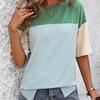 VEZFAA Women's Fashion Casual Summer Spring Colour Block Print Short Sleeve O-Neck Blouses & Shirts