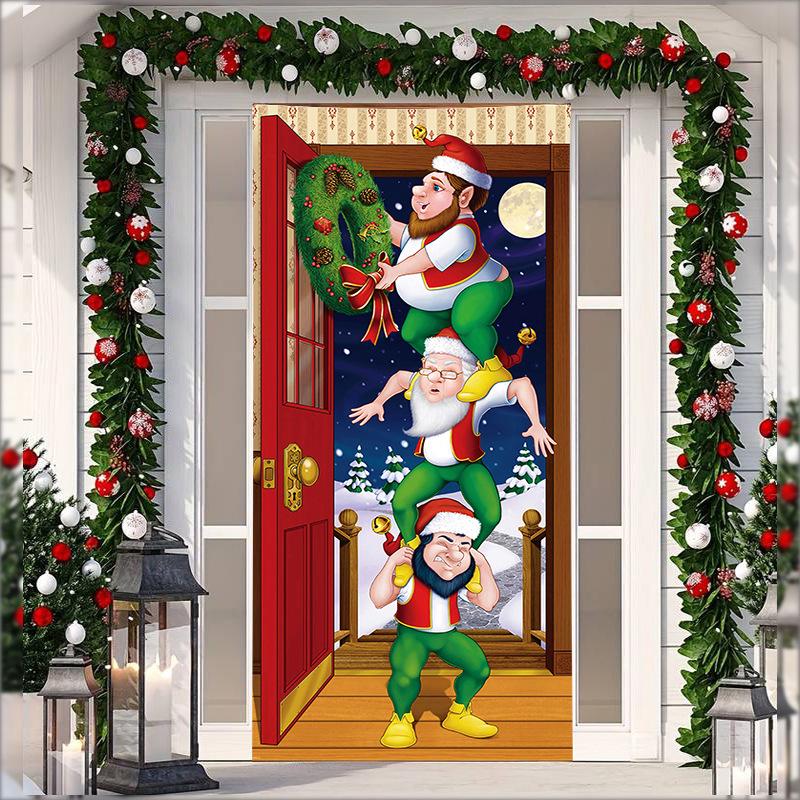 Kerst Deur Wandkleed van Stretchstof - Achtergrond voor Cadeau van Kerstman voor Vakantiefeesten