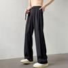 Men Suit Pants Straight Wide Leg Loose Belted Adjustable Waist Solid Color Formal Business Style Streetwear Full Length Casual Office Wear Trousers