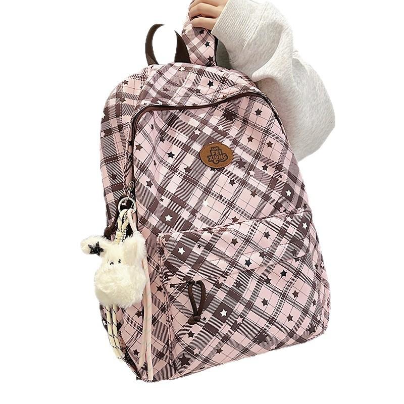 Schultasche1011 trendige Mode karierter leichter Schulrucksack Rucksack Damen große Kapazität vielseitig Freizeit Schüler Pendler Rucksack