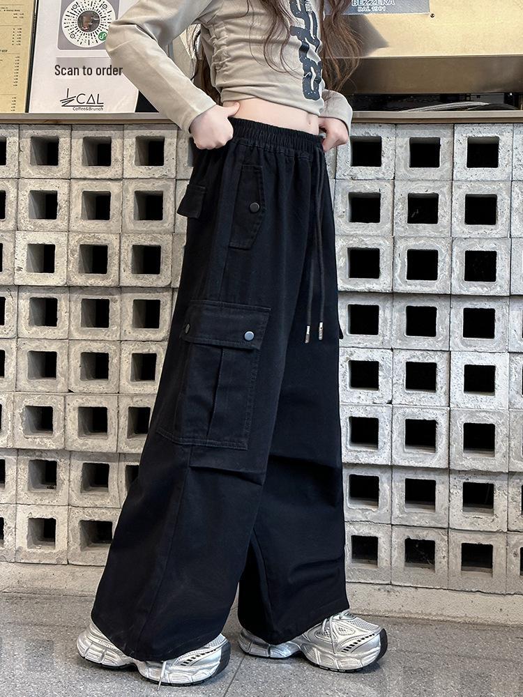 Trendy Girls' Wide Leg Cargo Pants – Spring/Autumn Casual Wear for Junior High School Students