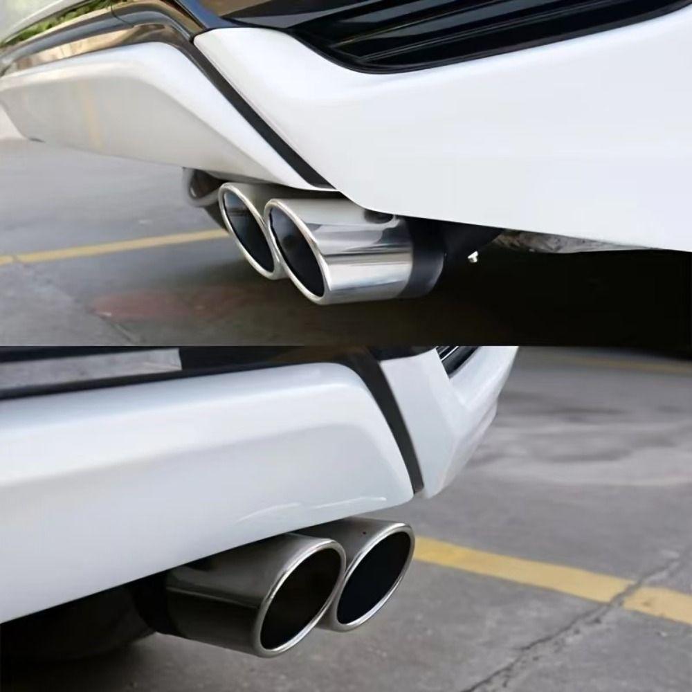 Universal Car Exhaust Trim Muffler Curved Stainless Steel Car Exhaust Tailpipe Durable Double Outlet Car Chrome Tail Pipe