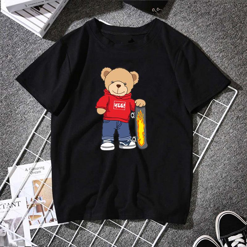 2023 Creative Teddy Robot Print Tshirt Cool Robotic Graphic Streetwear Women Men Casual Oversized Tee Hip Hop Grunge Tee Custom