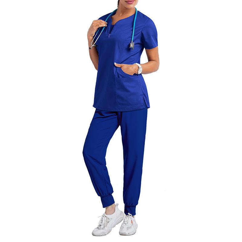 Womens Ladies Two Piece Short Sleeve Nurse Scrub Tops T-Shirt+Pants Sets Hospital Medical Nursing Uniform Outfits