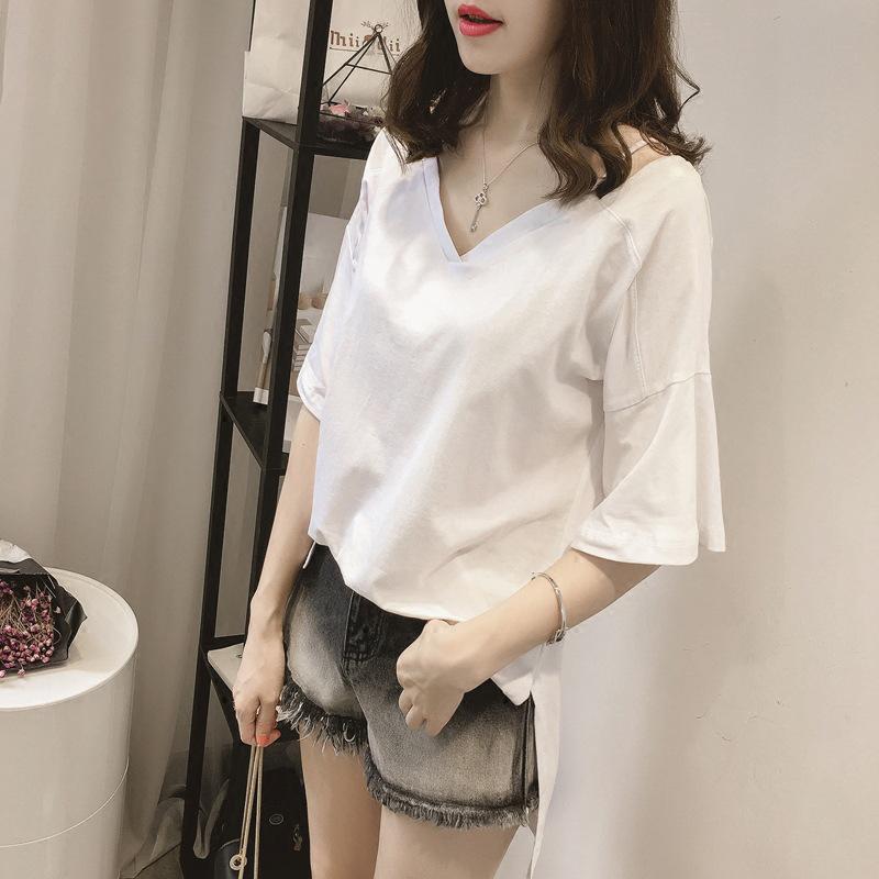 Summer New Korean Version Solid Color Large Size Women's Loose V-neck Suspender Short-sleeved T-shirt Women's Top