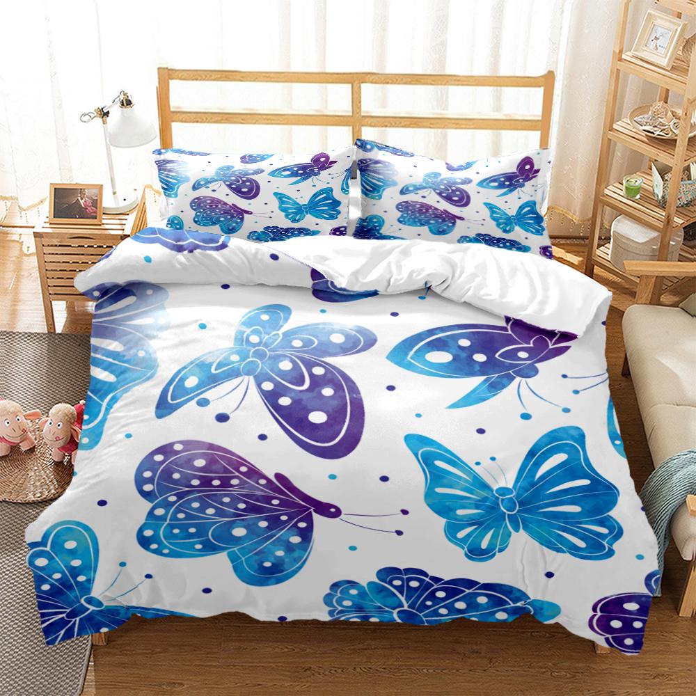 Cartoon Butterfly Hd Print Polyester Bedding SetsKids Or Adults For Beds Quilt Cover Pillowcase King Size Bedding Set