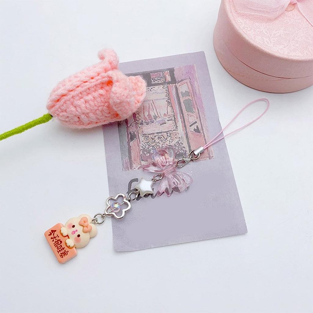 Bowknot Heart Pendant Cellphone Strap Phone Chain Detachable Beaded Phone Lanyard Handmade Keychains for Wallet Bag