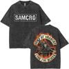 Hot Limited Anarchy Son Samcro Graphic Print Vintage Washed T-shirt Men Women Streetwear Skeleton Hip Hop Rock Casual Short Sleeve Loose Oversized Top
