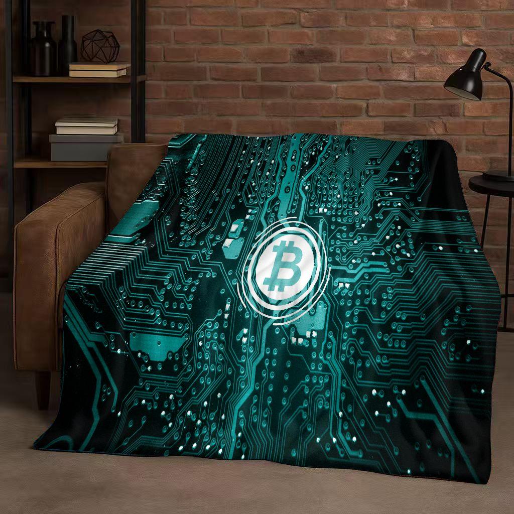Couverture Flanelle Artistique Circuit Imprimé BTC Bitcoin 3D Style Dessin Animé, Couverture Peluche Ultra Douce et Chaude pour Maison Chambre à Coucher Lit Canapé, Enfants