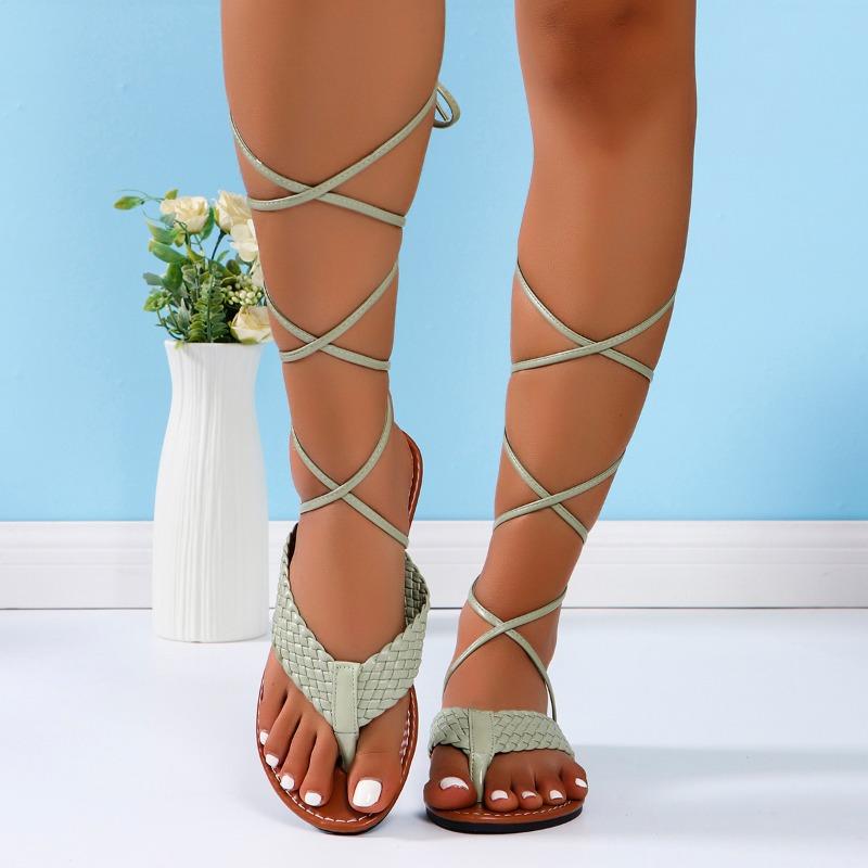 Modne Damskie Sandały Letnie Buty dla Kobiet Klapki Płaskie Damskie Codzienne Sandały Krzyżowo Wiązane Damskie Sandały Rzymskie Sandalias De Mujer