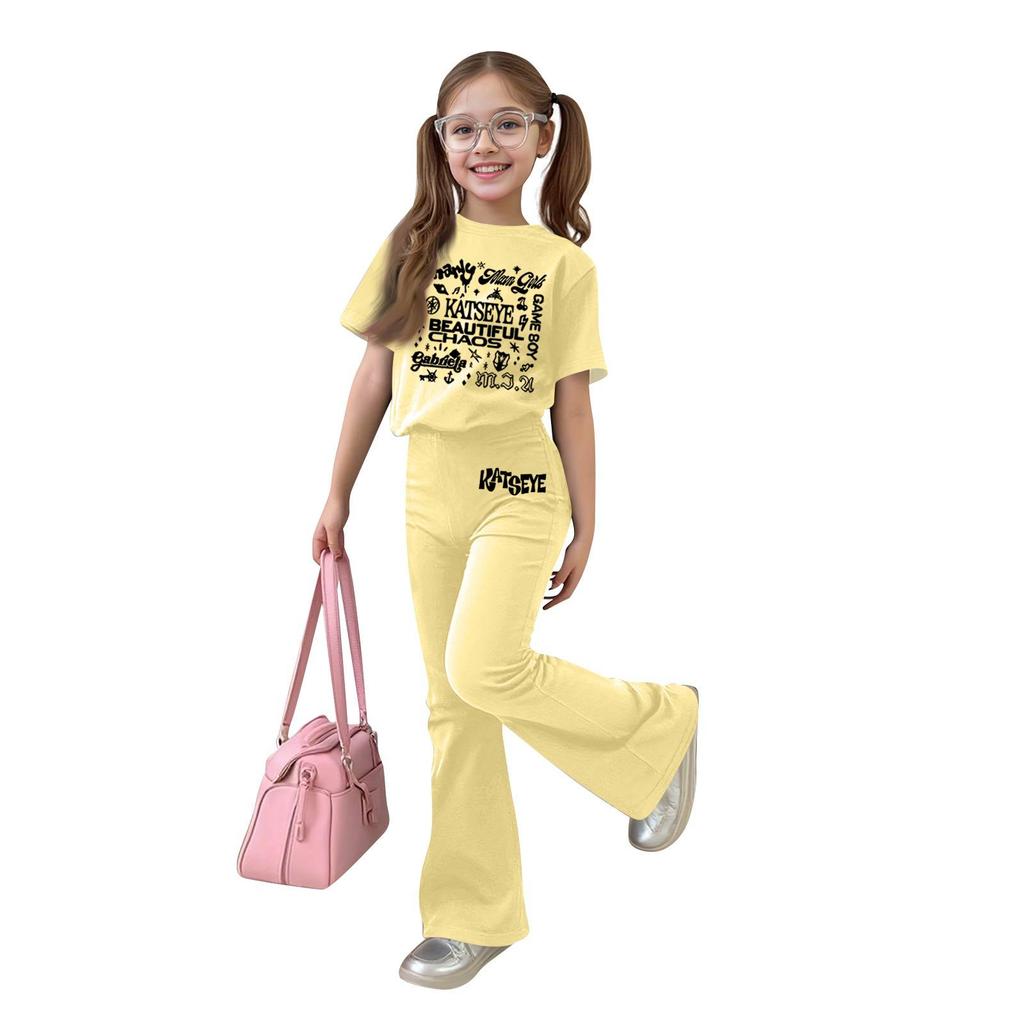 Girls Casual Short Sleeve Printed Outfit Set for Daily Summer Wear