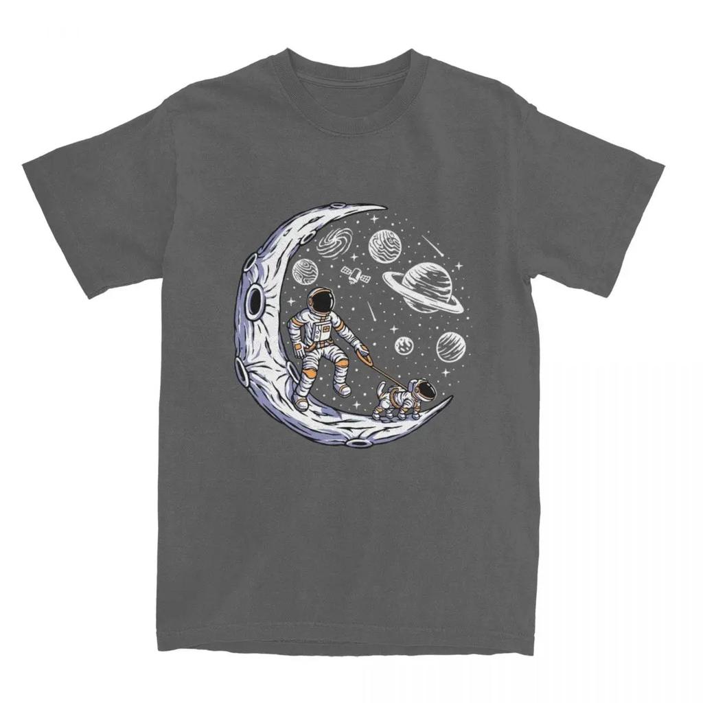 T-shirt Vintage Astronaute et Chien sur la Lune T-shirts en Coton T-shirt Espace pour Homme Top d'Été