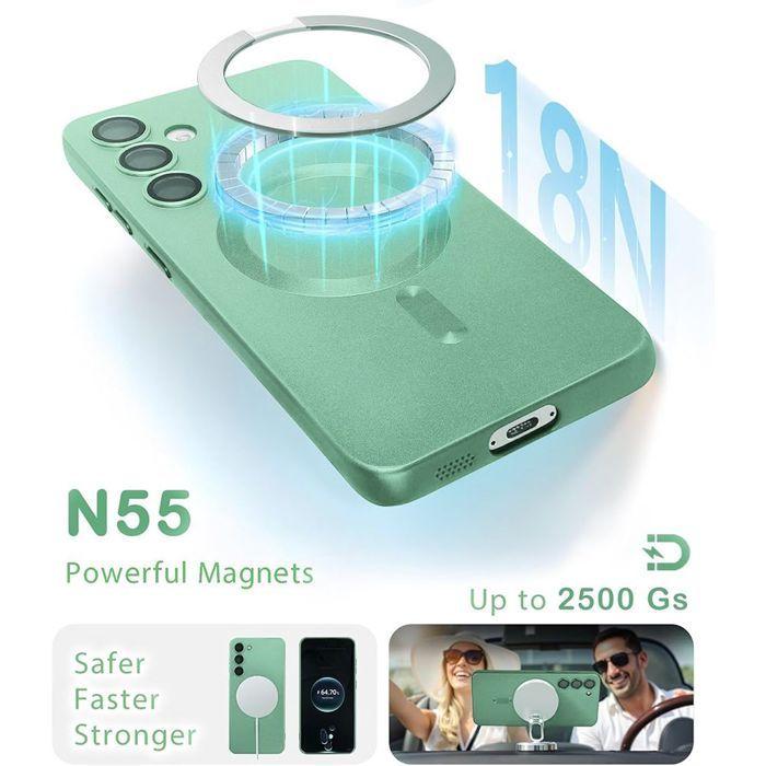 Coque Magnétique - BOOLING - pour Samsung Galaxy A57 5G - Silicone Slim - Vert - 2 Verres Trempés