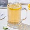 380ml Household Coffee Milk Juice Mugs 4pcs Set Summer Water Glass with Handle Heat Resistant Vertical Patterned Cup with Lid