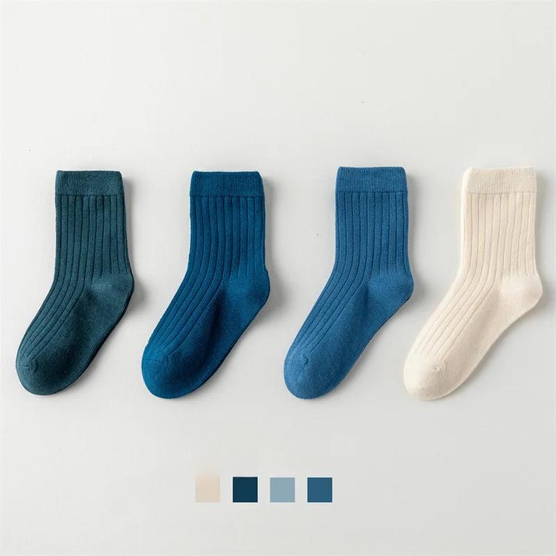 4pairs/ High Quality Autumn Winter New Kids Socks Solid Color Morandi Color Drawer Strip Baby Socks