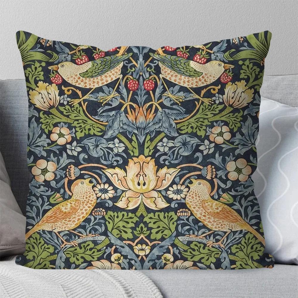 Vintage Floral Cushion Cover William Morris Style Botanical Throw Pillow Case for Sofa Living Room Bedroom Home Decor 40x40cm