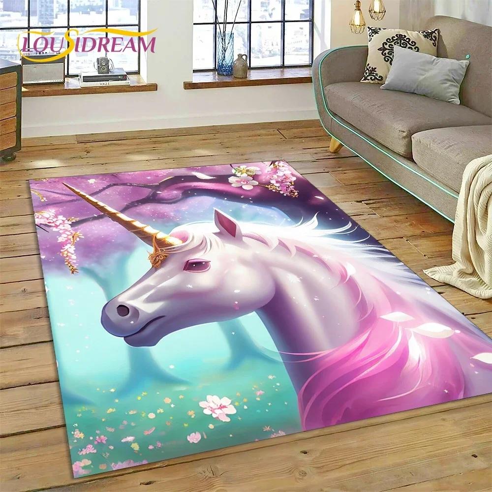 3D Söt Dröm Enhörning Tecknad Flicka Mat Matta för Sovrum Vardagsrum Hem Soffa Dekoration, Barnlek Stor Dekor Golvmatta