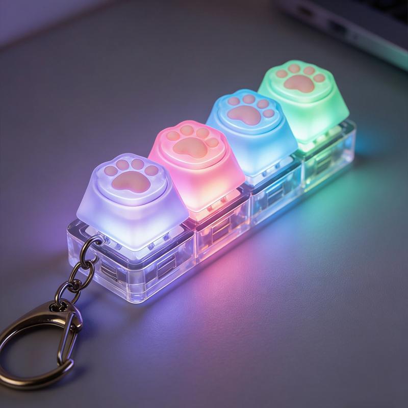 LED Light-Up Keychain Keyboard Clickable Button Fidget Toy for Stress Anxiety Relief Portable Desk Accessory Office Decor Gift