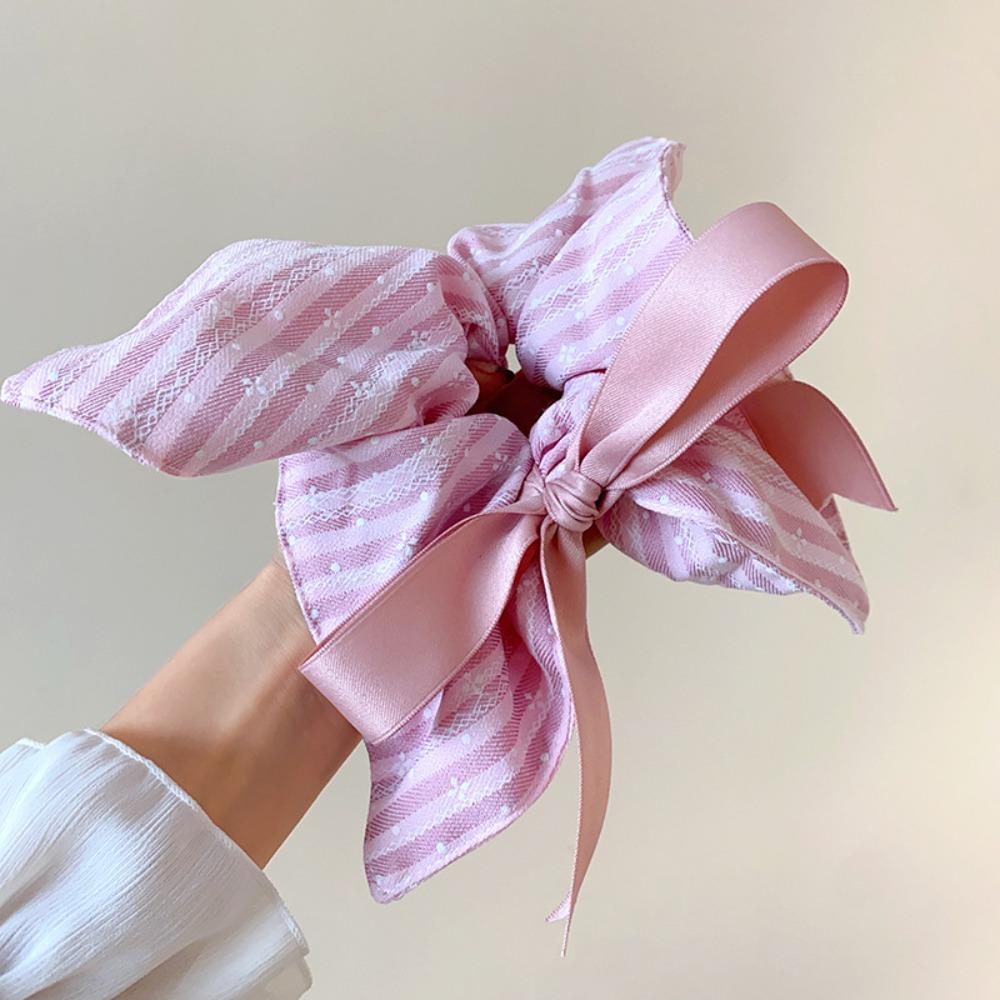Korean Style Plaid Silk Ribbon Scrunchies Elastic Large Intestine Hair Ring  Spring