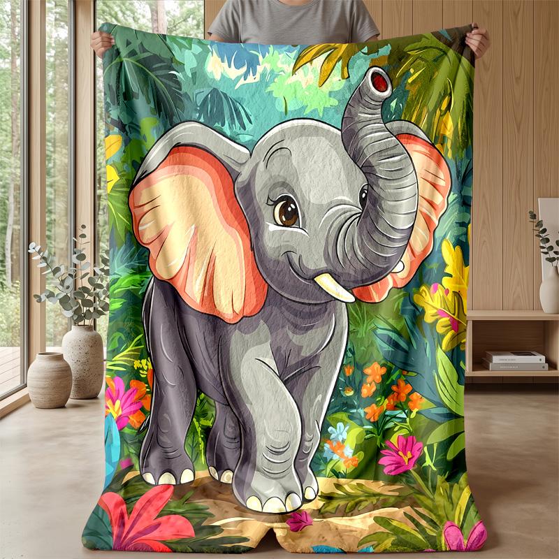 Jungle Elephant Theme blanket Lightweight Warm Flannel Blanket Decorative Throw Blanket for Home Decoration