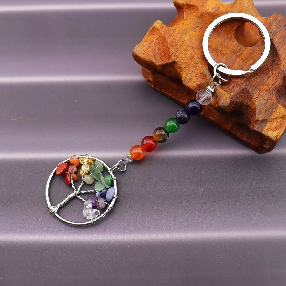 Gold Natural Crystal Colorful Stone Tree Of Life Keychain, Bag Pendant Pendant, Chakra Keychain K62