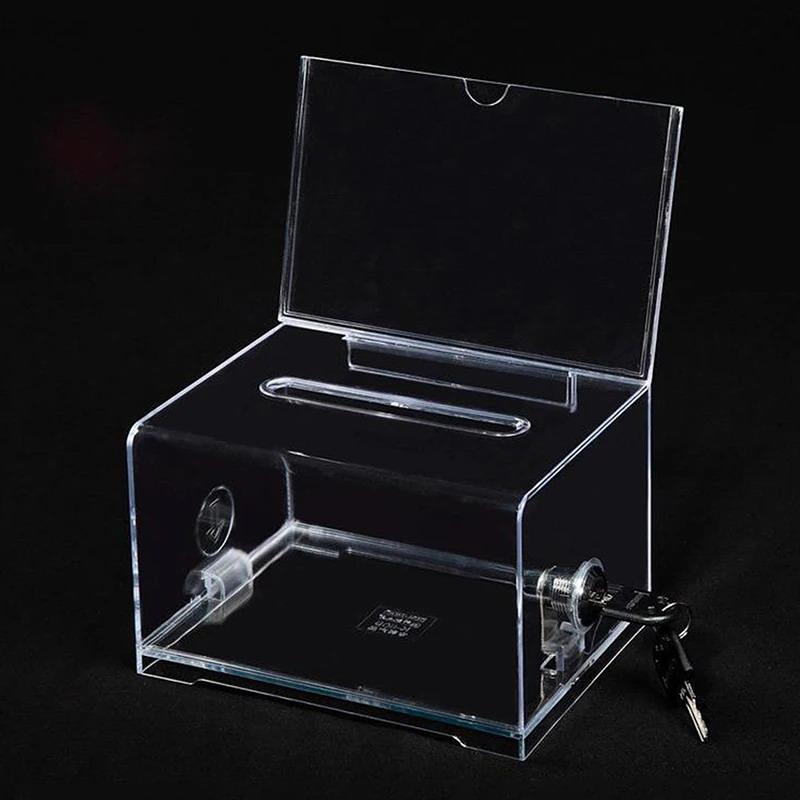 Plastic Container With Lock And Sign Holder Suggestion Box Acrylic Solid Ballot Box Durable Tip Jar Voting