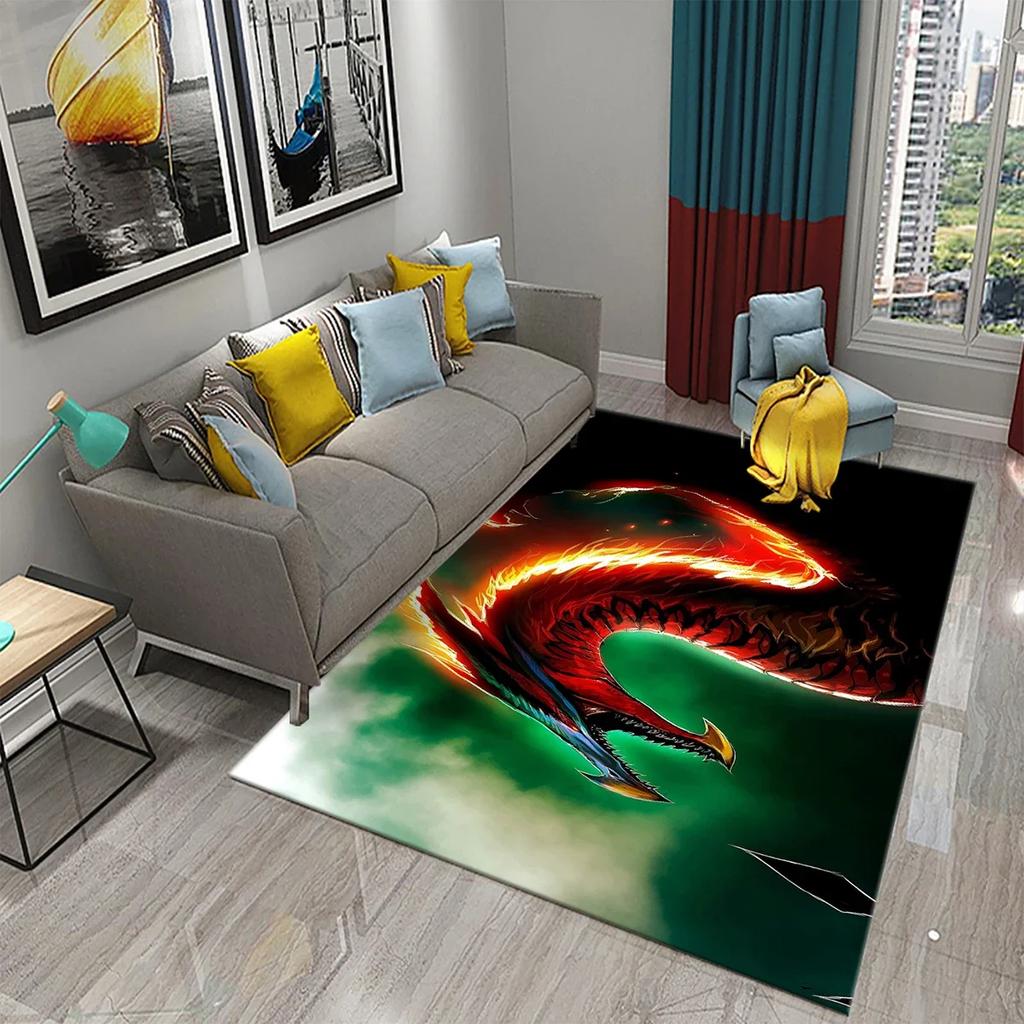 3D Colorful Dragon Pattern Carpet Kitchen Bathroom Living Room Kid Bedroom Entrance Non-slip Absorbent Fashion Home Decor Carpet