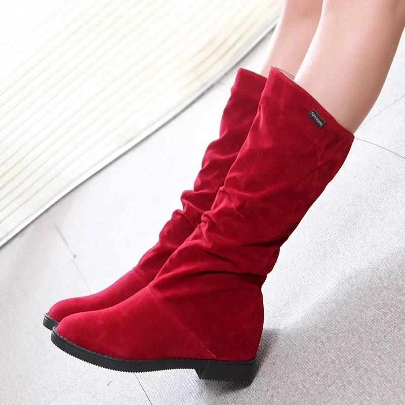 Fashion Snow Boots Women Winter Shoes Casual Woman High Boots Black Red Soft Comfortable Female Footwear Solid Suede Women Long Botas