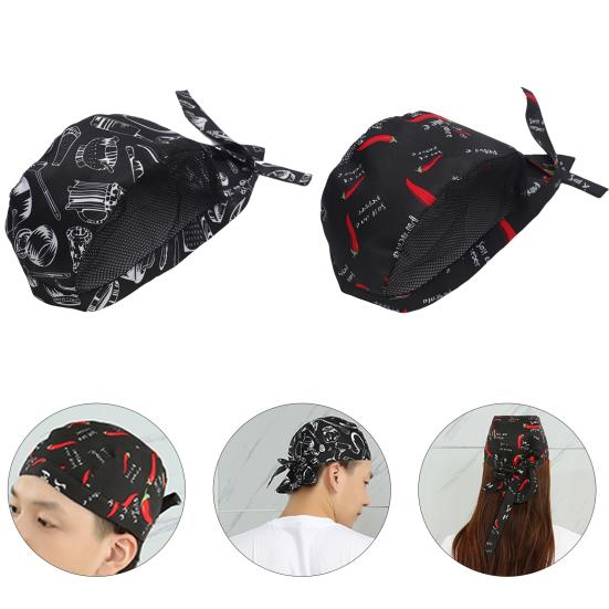 Chef Hat Printing Bouncy Mesh Adjustable Unisex Prevent Hair Falling Lace Up Pepper Restaurant Working Hat for Hotel