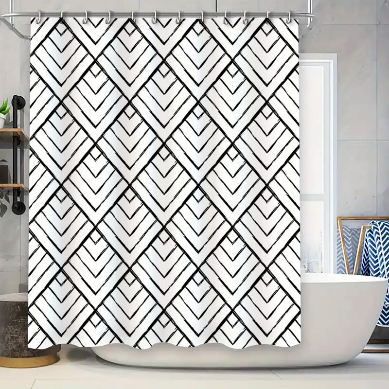Black White Chevron Shower Curtain Modern Bath Decor for Bathroom Polyester Fabric Size 72x84 Inches (183cm x 213cm)