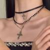 Multi Layer Cross Bead Necklace Metal Cross Collarbone Chain New Beaded Chain Necklace Women Gift