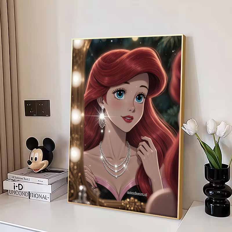 Disney 5D DIY Diamond Painting Little Mermaid Illustration Cartoon Full Diamond Mosaic Diamond Painting Art Wall Decoration Craft Set