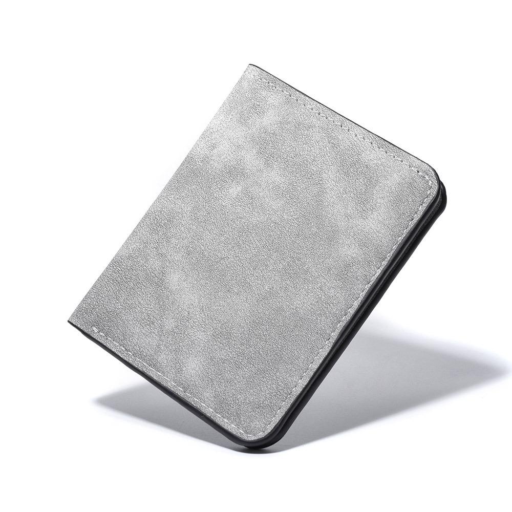 Minimalist PU Leather Men's Short Wallet Two-fold Black Blue Grey Multiple Pockets Large Capacity ID Card Holder Men Women