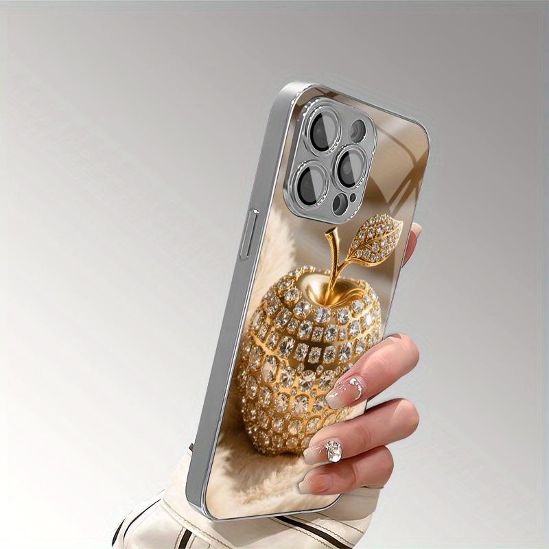 Luxe telefoonhoesje van gegalvaniseerd glas met gouden diamantpatroon voor Apple, geschikt voor Samsung Galaxy S25, S24, S23, Ultra Plus en FE.